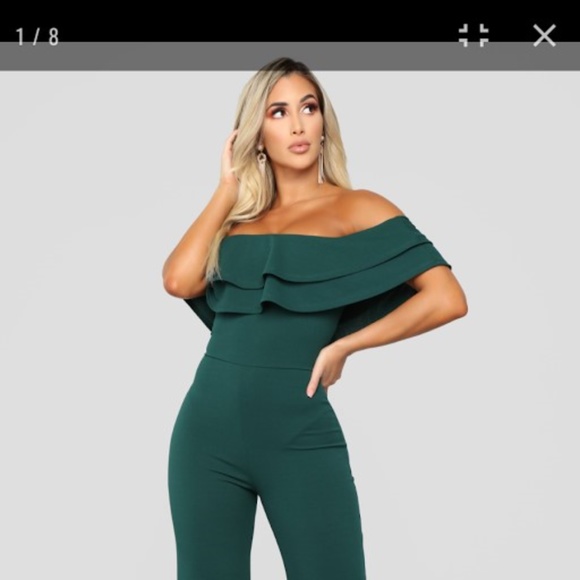 Fashion Nova WinterGreen Off the Shoulder Jumpsuit - Picture 3 of 7